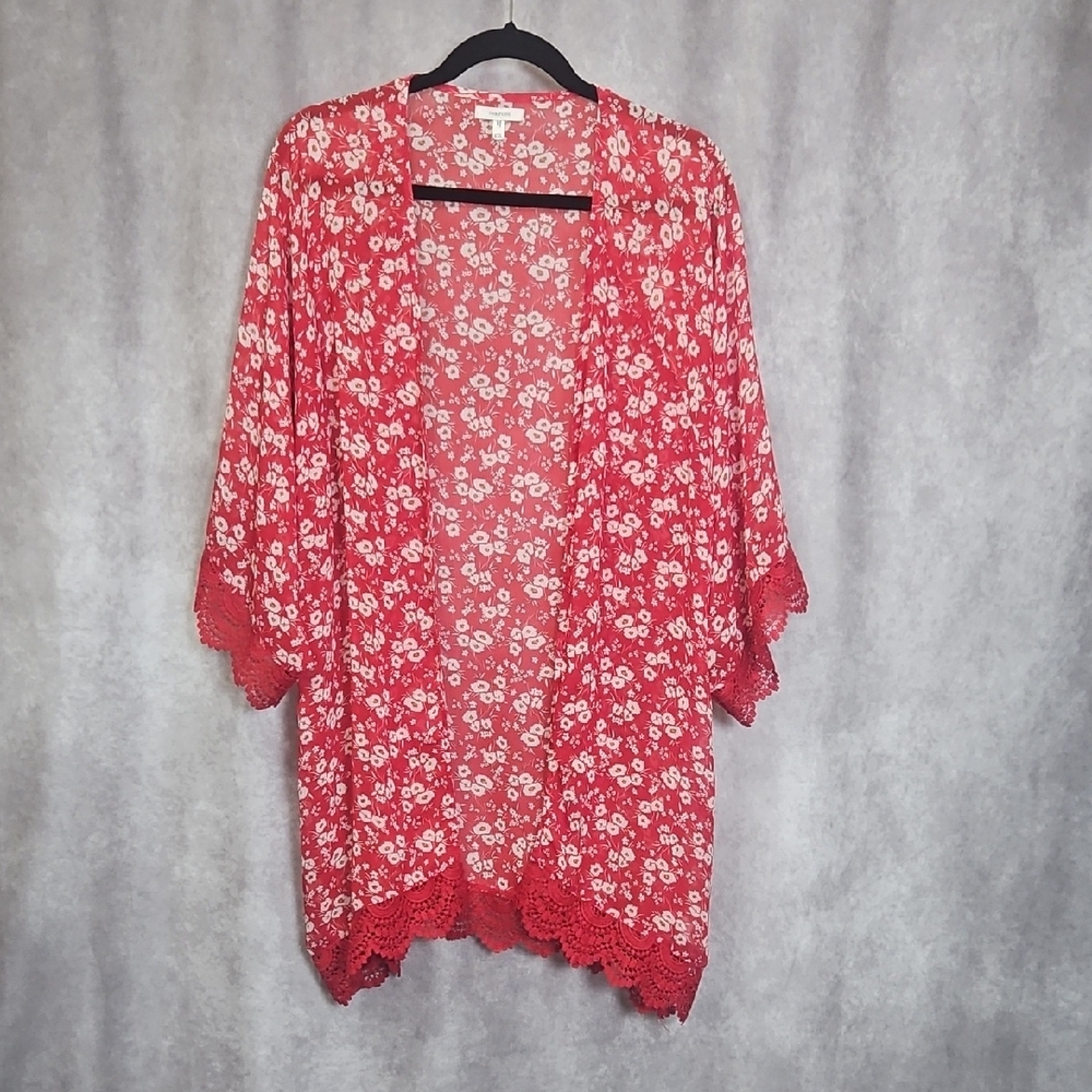 Maurices Plus Size Ditsy Crochet Trim Open Front Kimono/Cover-Up Size XXL